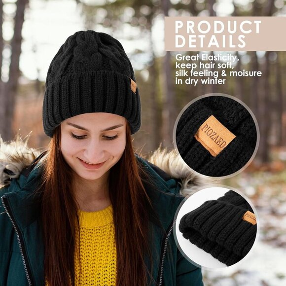 Women\'s Black Gray 2 Packs Stylish Winter Warm Knitted Beanie Skull Hat Cap main image 5